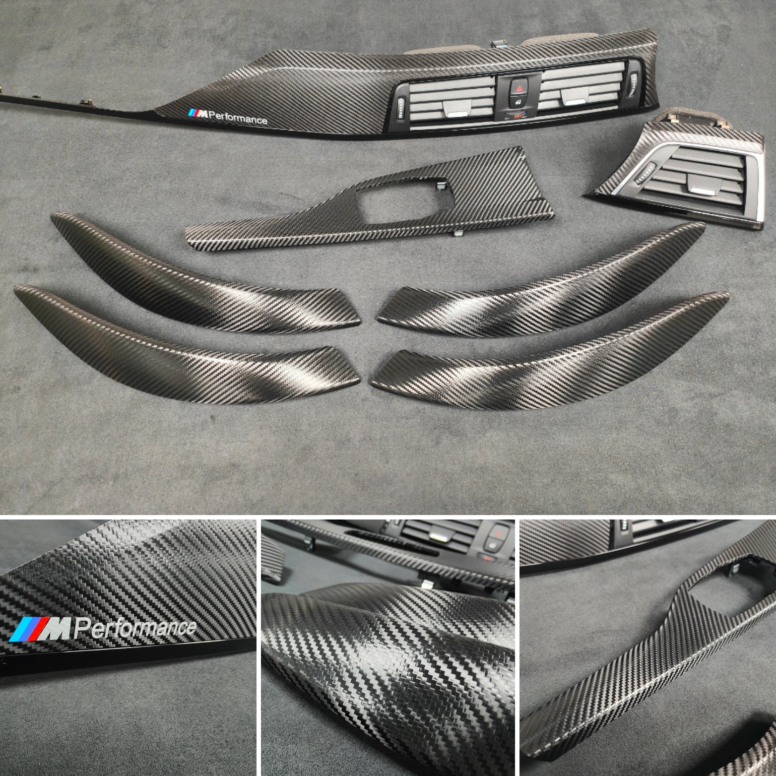BMW F30 F80 M3 3-SERIES LCI INTERIOR TRIM SET - DEEP TEXTURED GLOSSY CARBON / GLOSS BLACK ACCENT (MTD-TEX)